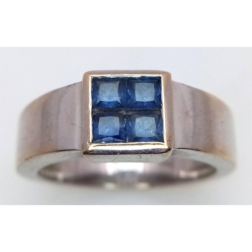 1155 - AN 18K WHITE GOLD SAPPHIRE CLUSTER RING, 0.48CT SAPPHIRE SIZE, 8.9G TOTAL WEIGHT, SIZE K 1/2. REF: S... 