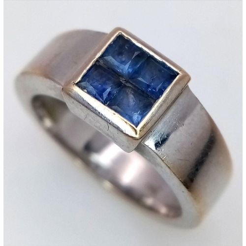 1155 - AN 18K WHITE GOLD SAPPHIRE CLUSTER RING, 0.48CT SAPPHIRE SIZE, 8.9G TOTAL WEIGHT, SIZE K 1/2. REF: S... 