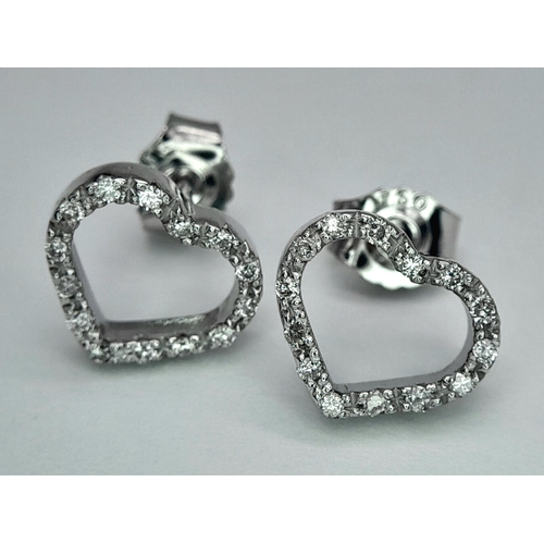 120 - A PAIR OF 18K WHITE GOLD DIAMOND SET HEART STUD EARRINGS. 0.30CT ,  3.3G TOTAL WEIGHT. Ref: SC 3052