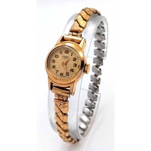 1446 - A Vintage Roamer Ladies Watch. Expandable bracelet Case - 18mm. Mechanical, hand-wind movement. In w... 