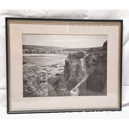 1562 - A framed black and white photograph with the view of an old mine from the cliffs at Perranporth from... 