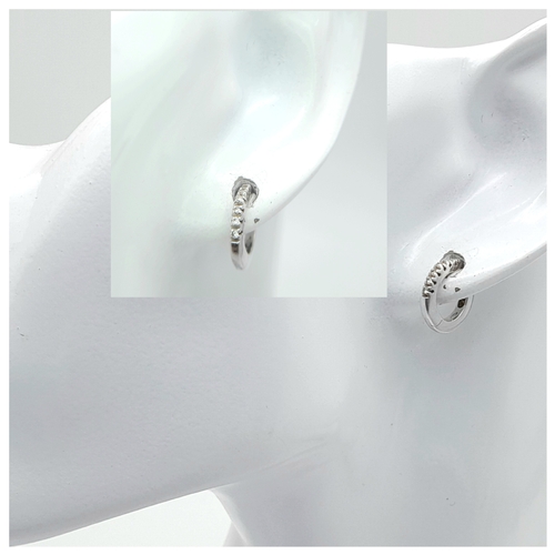 184 - A PAIR OF 18K WHITE GOLD DIAMOND SET MINI HOOP EARRINGS 2.8G , APPROX 1.3CM DIAMETER. Ref: SC 3074