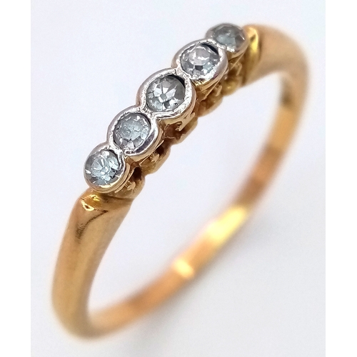 191 - AN 18K YELLOW GOLD VINTAGE OLD CUT DIAMOND 5 STONE RING 2.6G SIZE Q 1/2. Ref: SC 3073