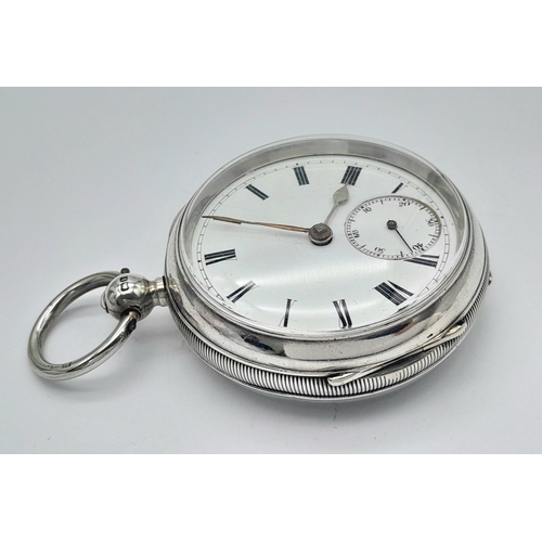 37 - An Antique Sterling Silver Pocket Watch. Hallmarks for London 1907. White dial with second sub dial.... 