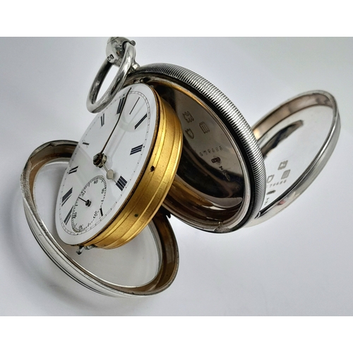 37 - An Antique Sterling Silver Pocket Watch. Hallmarks for London 1907. White dial with second sub dial.... 