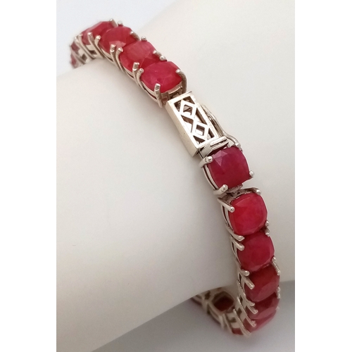 897 - A Ruby Gemstone Tennis Bracelet - Set in 925 Silver. 18cm. Cd-1692.