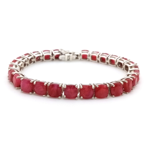 897 - A Ruby Gemstone Tennis Bracelet - Set in 925 Silver. 18cm. Cd-1692.