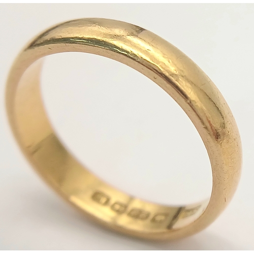 157 - A 22K Yellow Gold Band Ring. Full UK hallmarks. 5mm. Size S. 6.45g