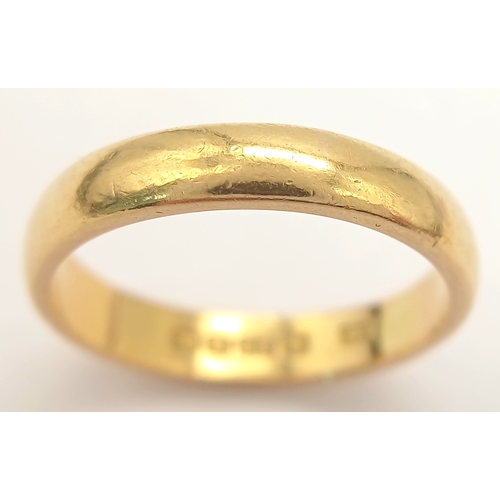 157 - A 22K Yellow Gold Band Ring. Full UK hallmarks. 5mm. Size S. 6.45g