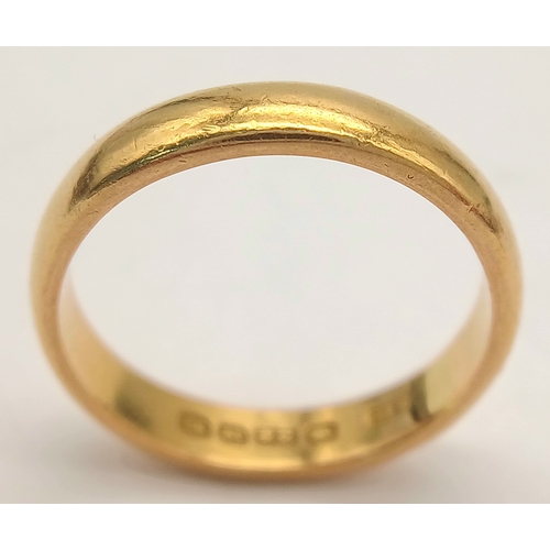 157 - A 22K Yellow Gold Band Ring. Full UK hallmarks. 5mm. Size S. 6.45g