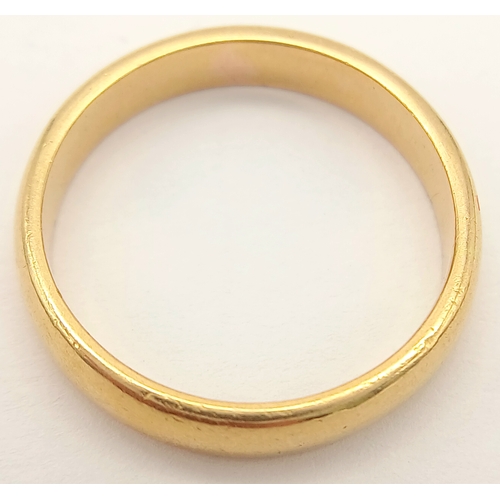 157 - A 22K Yellow Gold Band Ring. Full UK hallmarks. 5mm. Size S. 6.45g