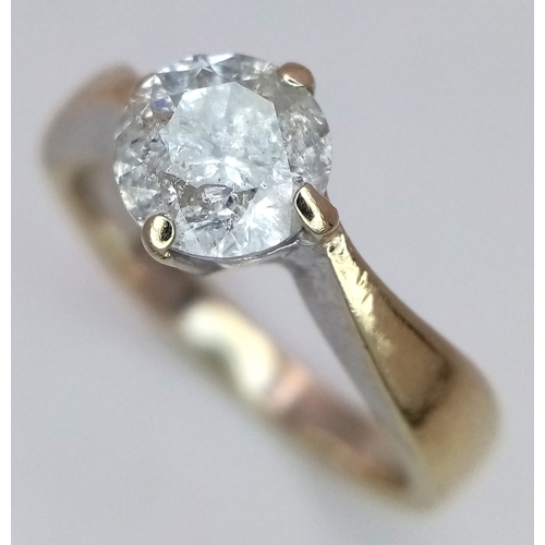 185 - An 18K Yellow Gold Diamond Solitaire Ring. 1ct. 1  setting claw missing so as found. size M 1/2. 5.3... 