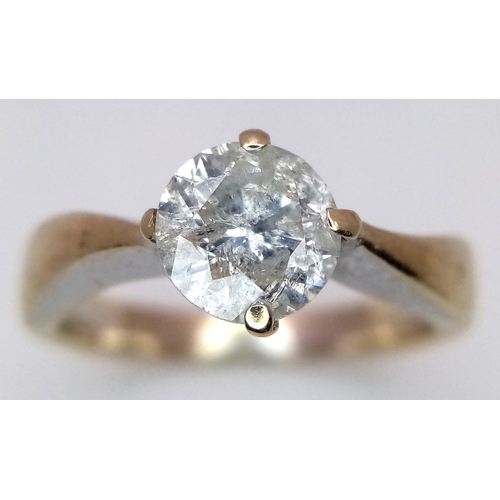 185 - An 18K Yellow Gold Diamond Solitaire Ring. 1ct. 1  setting claw missing so as found. size M 1/2. 5.3... 