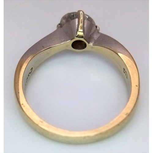 185 - An 18K Yellow Gold Diamond Solitaire Ring. 1ct. 1  setting claw missing so as found. size M 1/2. 5.3... 