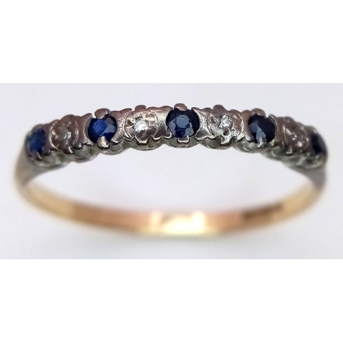 192 - A 9K Gold Small Stone Sapphire and Diamond Band Ring. Size R 1/2. 1.6g