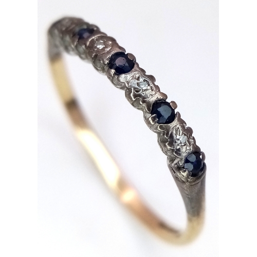 192 - A 9K Gold Small Stone Sapphire and Diamond Band Ring. Size R 1/2. 1.6g