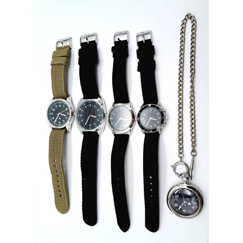 865 - Five Military designed  Watches Comprising: 1)French Artilleryman Pocket Watch with Albert Chain-39m... 