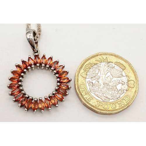 886 - A Very Attractive Vintage Sterling Silver and Citrine Set Circular Pendant Necklace. 46cm Length. Th... 