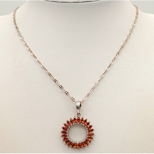 886 - A Very Attractive Vintage Sterling Silver and Citrine Set Circular Pendant Necklace. 46cm Length. Th... 