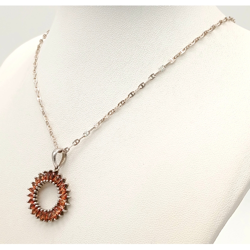 886 - A Very Attractive Vintage Sterling Silver and Citrine Set Circular Pendant Necklace. 46cm Length. Th... 