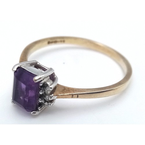 126 - Classic 9 CARAT GOLD and AMETHYST RING. Having a large (0.75 carat) Emerald Cut AMETHYST set to top.... 