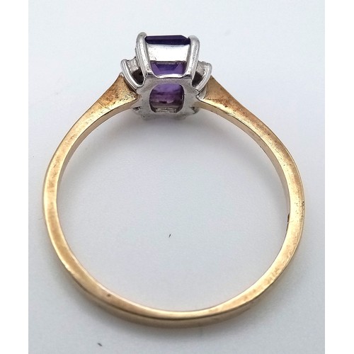 126 - Classic 9 CARAT GOLD and AMETHYST RING. Having a large (0.75 carat) Emerald Cut AMETHYST set to top.... 