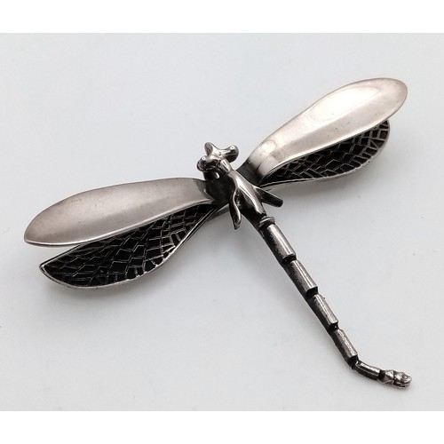 182 - Stunning Vintage LARGE  SILVER DRAGONFLY BROOCH. Beautifully decorated double wings. Can be worn as ... 