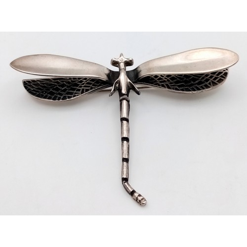 182 - Stunning Vintage LARGE  SILVER DRAGONFLY BROOCH. Beautifully decorated double wings. Can be worn as ... 