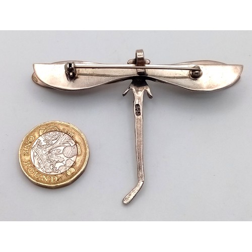 182 - Stunning Vintage LARGE  SILVER DRAGONFLY BROOCH. Beautifully decorated double wings. Can be worn as ... 