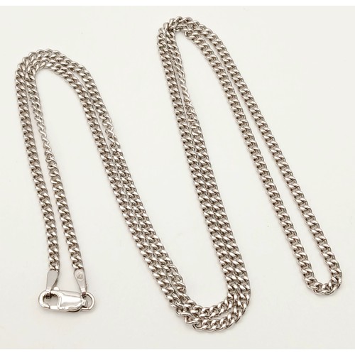 189 - Classic 9 CARAT WHITE GOLD, SLIM CURB CHAIN NECKLACE. Full UK hallmark. Longer length at 50 cm (20”)... 