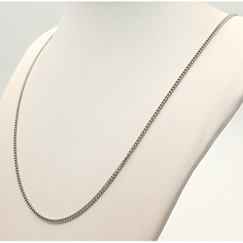 189 - Classic 9 CARAT WHITE GOLD, SLIM CURB CHAIN NECKLACE. Full UK hallmark. Longer length at 50 cm (20”)... 