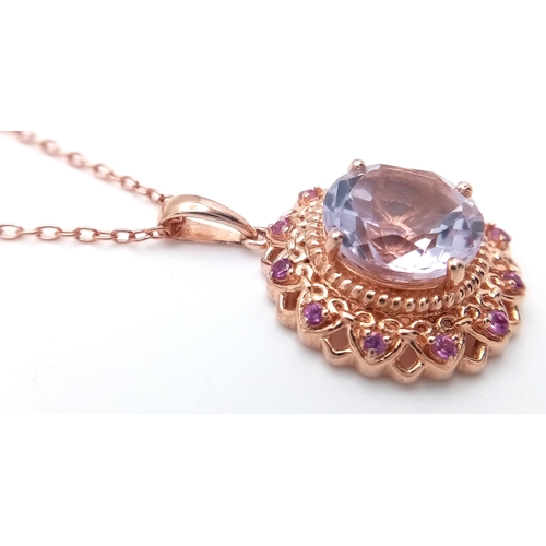 1059 - A Very Elegant, Victorian or Edwardian Style, Rose Gold Gilt Sterling Silver Amethyst Pendant Neckla... 