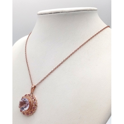 1059 - A Very Elegant, Victorian or Edwardian Style, Rose Gold Gilt Sterling Silver Amethyst Pendant Neckla... 