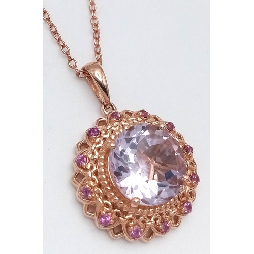 1059 - A Very Elegant, Victorian or Edwardian Style, Rose Gold Gilt Sterling Silver Amethyst Pendant Neckla... 