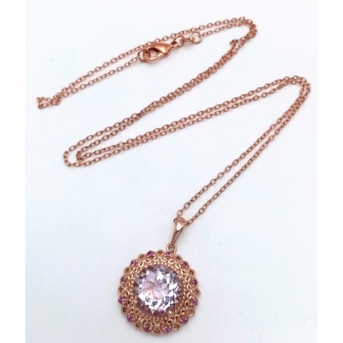 1059 - A Very Elegant, Victorian or Edwardian Style, Rose Gold Gilt Sterling Silver Amethyst Pendant Neckla... 