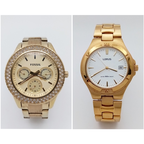 1140 - Two Good Condition, Gold Tone, Quartz Watches Comprising: 1) Clear Stone Set ‘Panda Style’ Quartz Wa... 