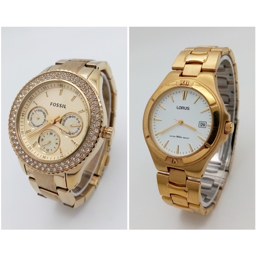 1140 - Two Good Condition, Gold Tone, Quartz Watches Comprising: 1) Clear Stone Set ‘Panda Style’ Quartz Wa... 