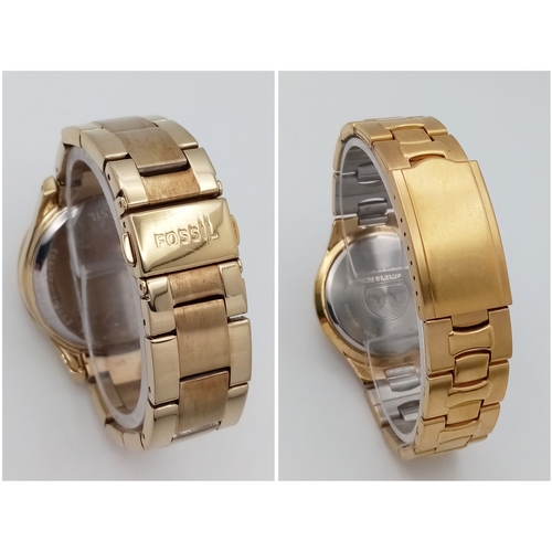 1140 - Two Good Condition, Gold Tone, Quartz Watches Comprising: 1) Clear Stone Set ‘Panda Style’ Quartz Wa... 