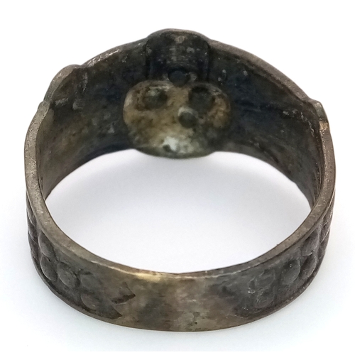 A WW1 Silver Imperial German Patriotic Skull Ring. Marked “Warsaw