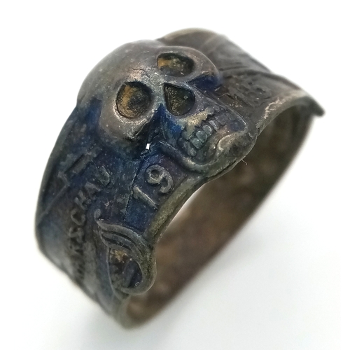A WW1 Silver Imperial German Patriotic Skull Ring. Marked “Warsaw