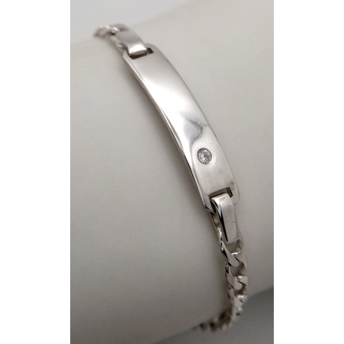 859 - A STERLING SILVER STONE SET CURB LINK CHILDS ID BRACELET 5.1G TOTAL WEIGHT, 15CM LENGTH. Ref: TAN 30... 