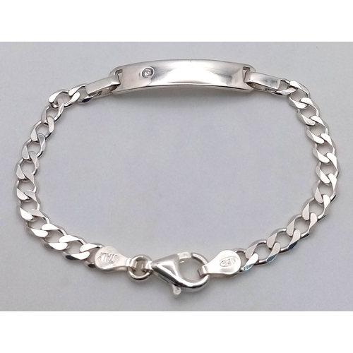 859 - A STERLING SILVER STONE SET CURB LINK CHILDS ID BRACELET 5.1G TOTAL WEIGHT, 15CM LENGTH. Ref: TAN 30... 