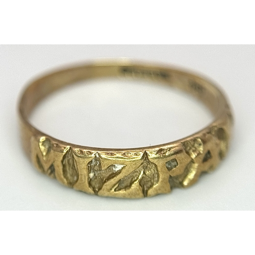 91 - Beautiful antique 9 CARAT GOLD ‘MIZPAH’ RING. Having Traditional raised lettering. Full UK hallmark.... 