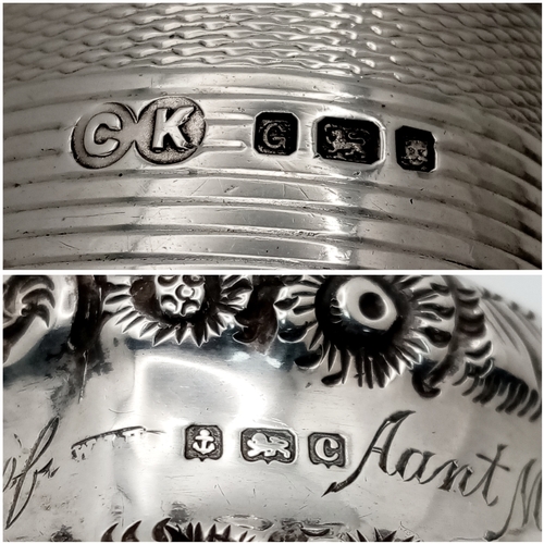 1273 - 2X antique sterling silver napkin holders with different sizes and designs. Full Birmingham hallmark... 