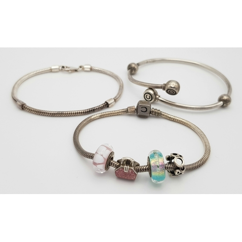 871 - Three Attractive Solid Silver 925, Charm Bracelets from LoveLinks and Chamilia, Total weight: 50 gra... 