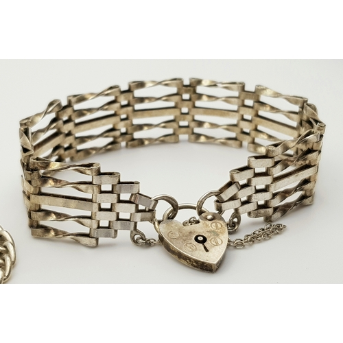 883 - Two Solid Silver 925 Vintage Bracelets, Heart Padlock and Safety Chains, Total weight: 27 grams, 17.... 