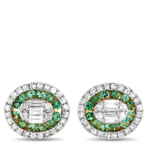 1516 - A Pair of 14K Yellow Gold 0.40ct Diamond and Emerald Cluster Halo Earrings.  Crafted from 14K yellow... 