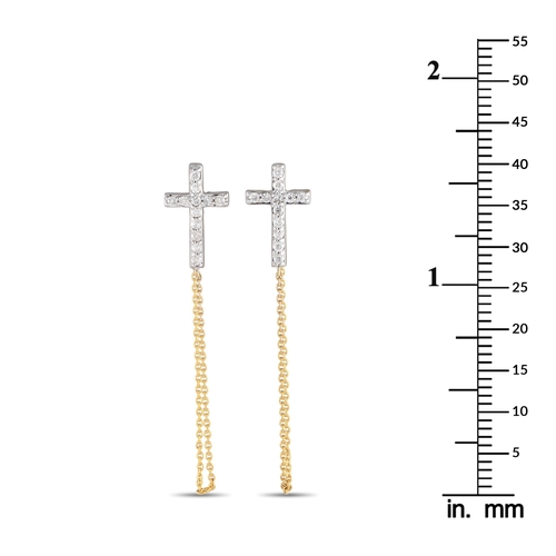 1608 - A Pair of 10K Yellow Gold 0.25ct Diamond Cross Earrings. . At the base, a cross motif comes to life ... 