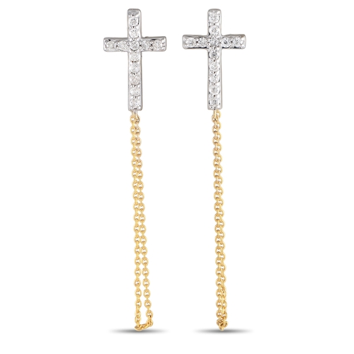 1608 - A Pair of 10K Yellow Gold 0.25ct Diamond Cross Earrings. . At the base, a cross motif comes to life ... 