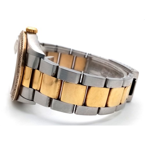 249 - A Bi-Metal Rolex Diamond Datejust Gents Watch. 2003 model. 18k gold and stainless steel bracelet. St... 